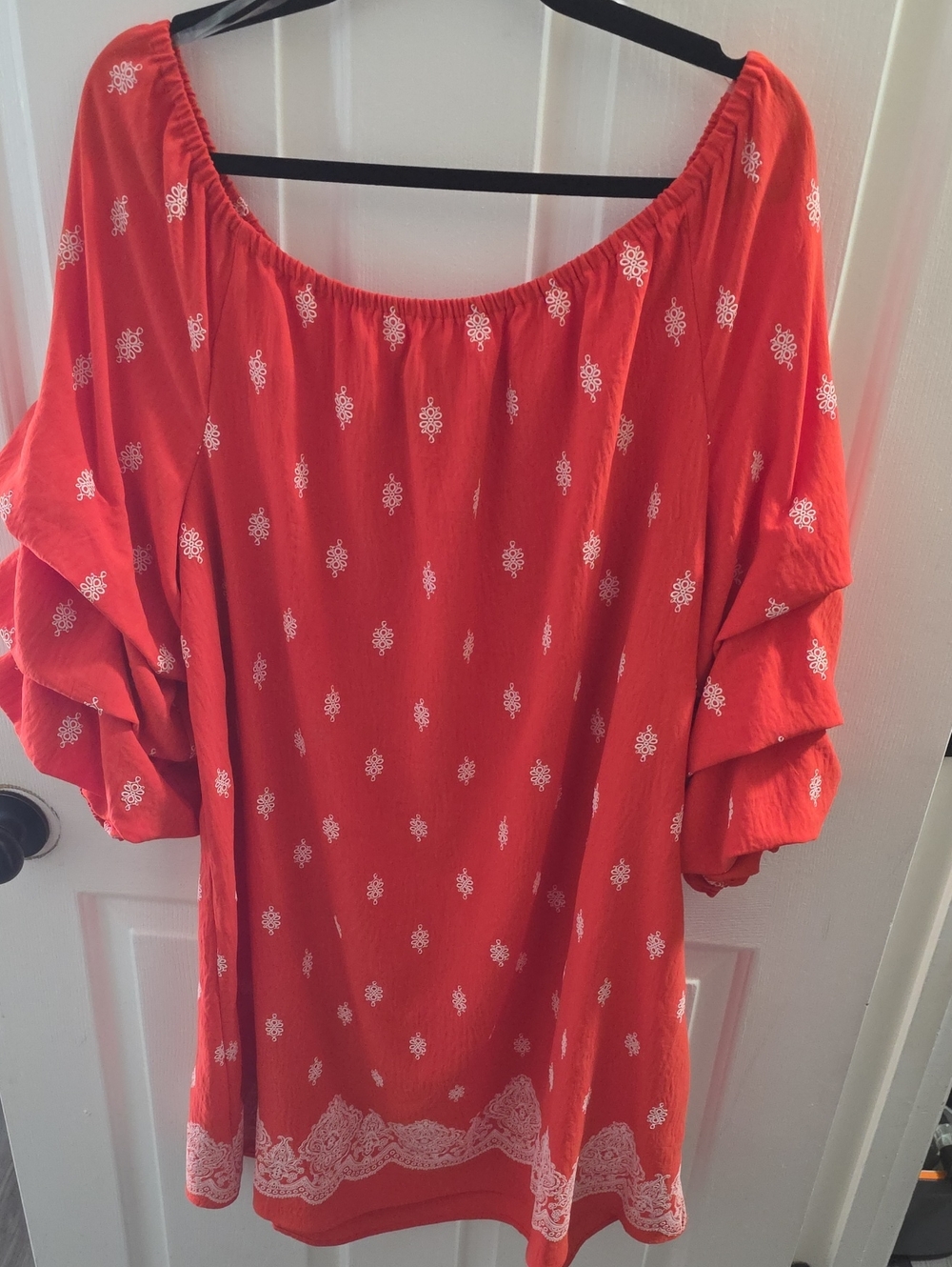 Boho Red Embroidered Off-Shoulder Tunic